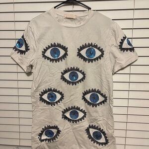 Eye-Patterned Mini Dress - White and Blue